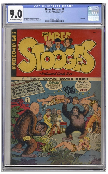 The Three Stooges 1949 #2 Comic, Slabbed & Graded 9.0 by CGC -- Second Appearance of The Three Stooges in Comic Book